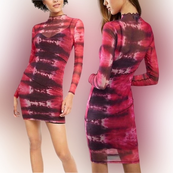 Guess Dresses & Skirts - GUESS Nadine purple and red tie dye bodycon long sleeve dress